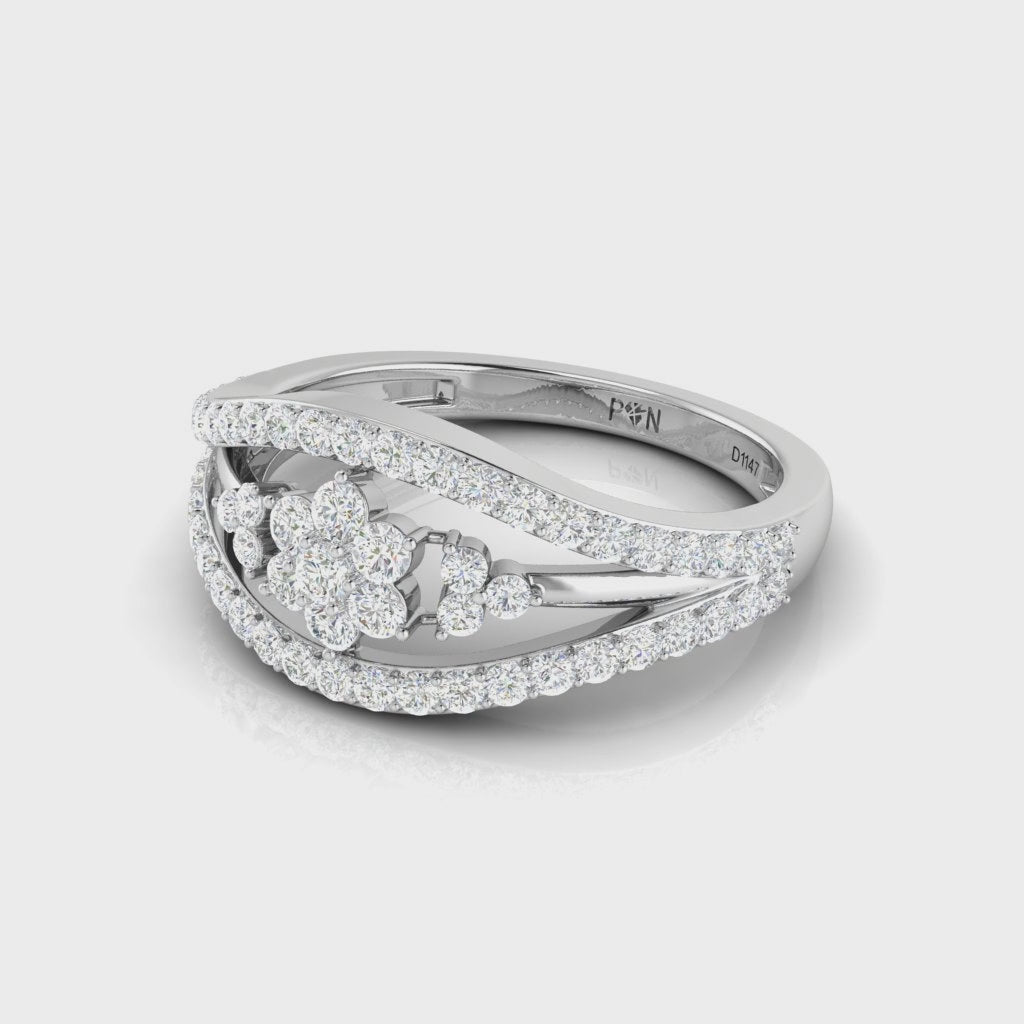 Five-Petal Sparkling Floral Diamond Ring