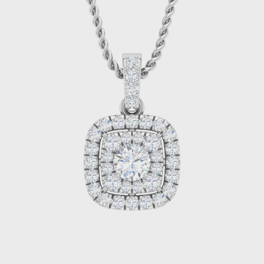 Diamond Double Halo Square Pendant