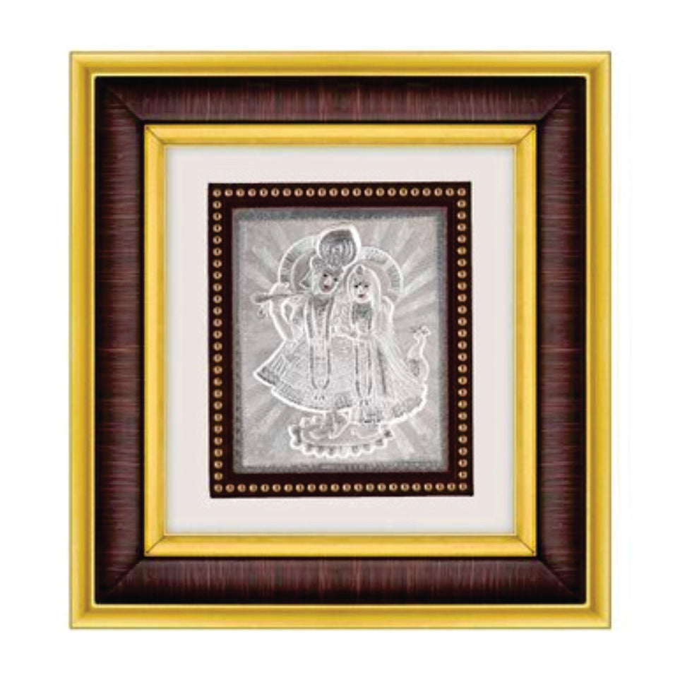Radha Krishna Frame - 999 Pure silver , 8.5 x 9.5 Inch