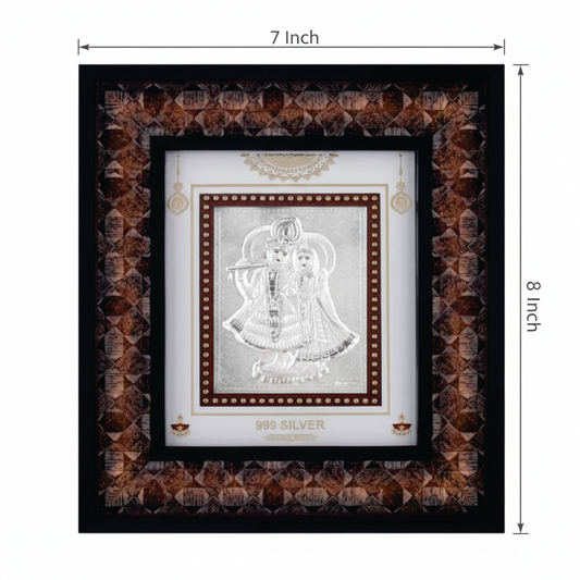 Radha Krishna Frame - 999 Pure silver , 7 x 8 Inch
