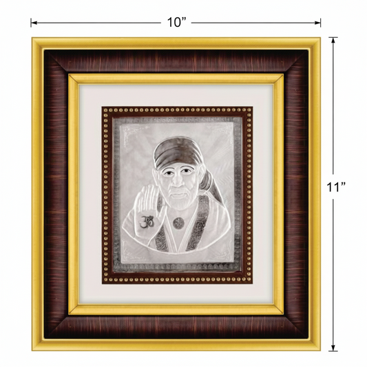 Sai Baba Frame - 999 Pure silver , 10 x 11 Inch