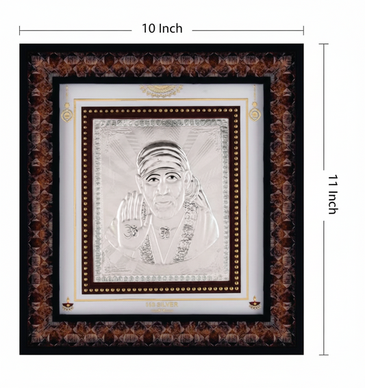 Sai Baba Frame - 999 Pure silver , 10 x 11 Inch