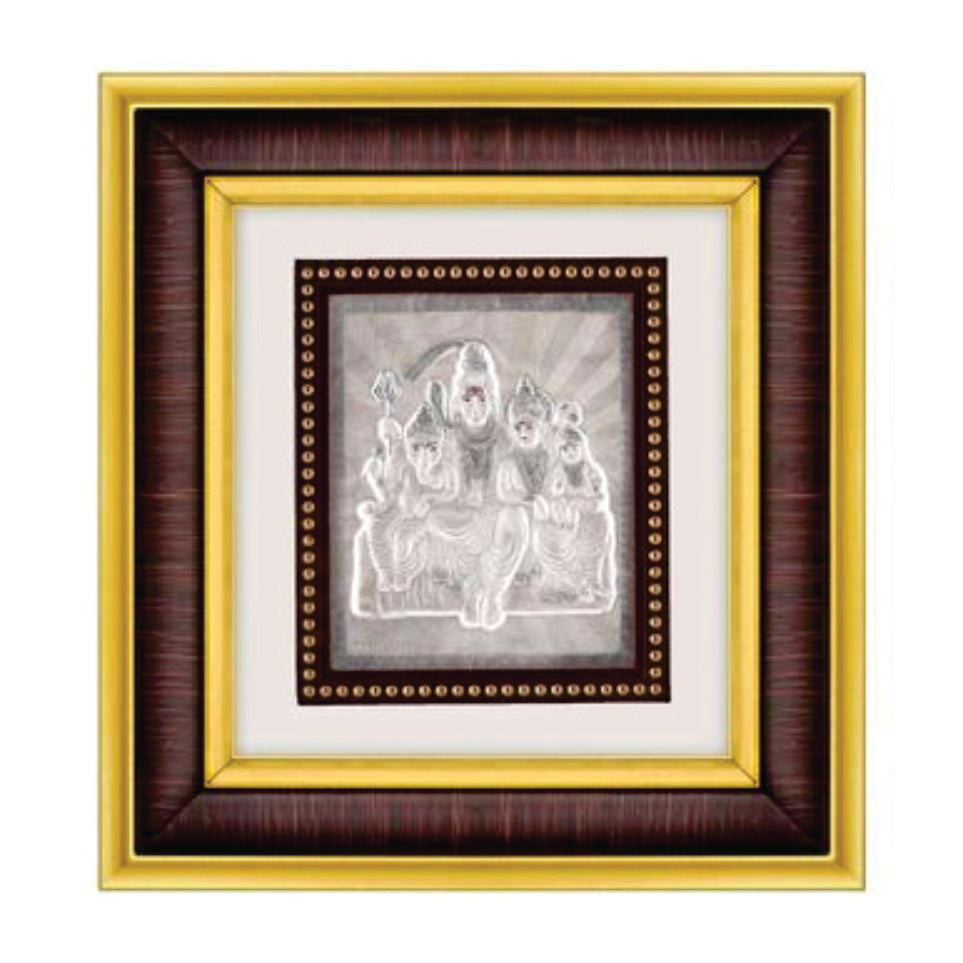 Shiv Parivar Frame - 999 Pure silver , 8.5 x 9.5 Inch