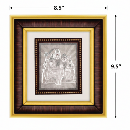Shiv Parivar Frame - 999 Pure silver , 8.5 x 9.5 Inch