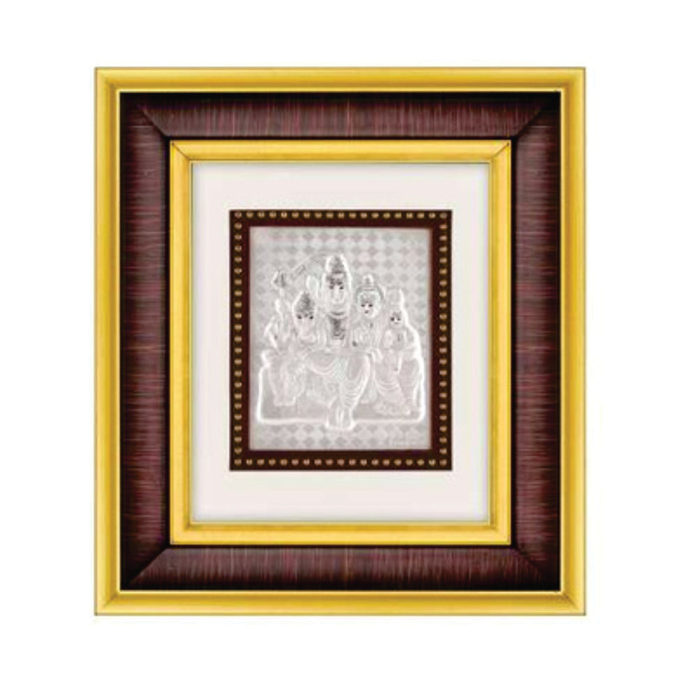 Shiv Parivar Frame - 999 Pure silver , 7 x 8 Inch