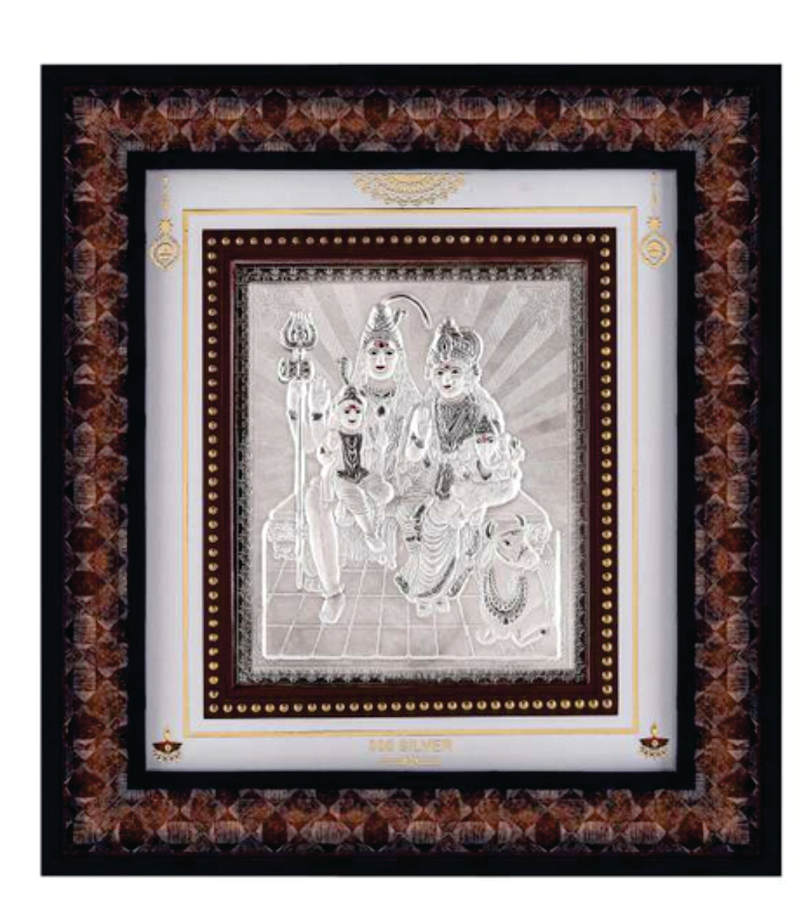 Shiva Parivar Frame - 999 Pure silver , 10 x 11 Inch