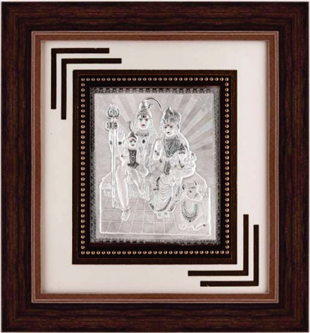 Shiv Parivar Frame - 999 Pure silver , 12 x 13 Inch