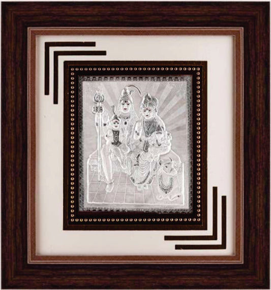 Shiv Parivar Frame - 999 Pure silver , 12 x 13 Inch