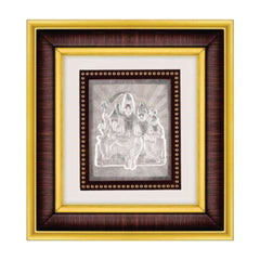Shiv Parivar Frame - 999 Pure silver , 8.5 x 9.5 Inch