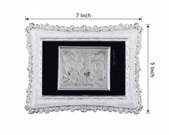 Tri Murti Ganeshji-Laxmiji-Saraswati Frame - 999 Pure silver , 5 x 7 Inch
