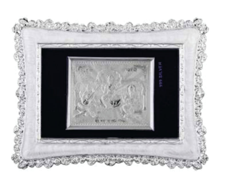 Tri Murti Ganeshji-Laxmiji-Saraswati Frame - 999 Pure silver , 5 x 7 Inch